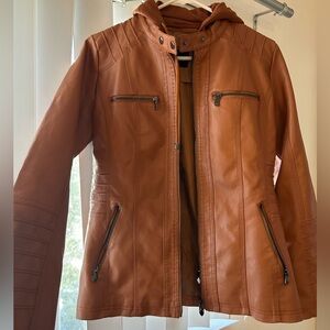 Women's Tan Jacket with built in Hood SIZE SMALL , perfect condition